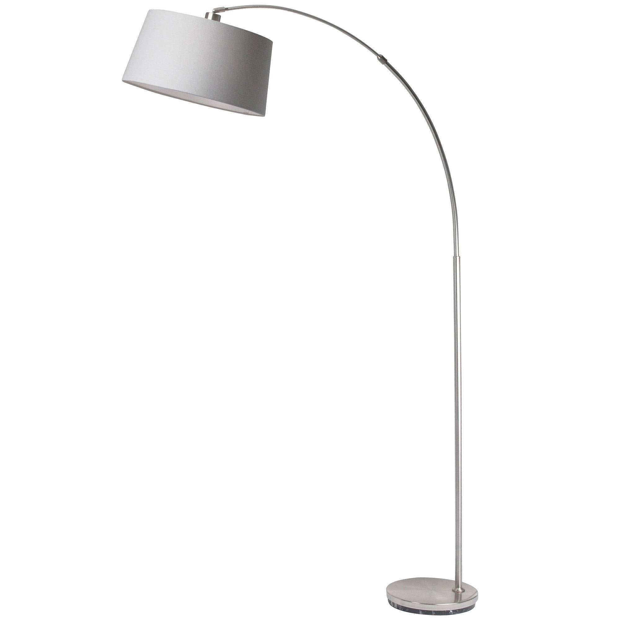 Freyza - 176cm Arc Floor Lamp | Contemporary Extendable Overhanging Light | Satin Chrome or Antique Brass Finish with Fabric Shade