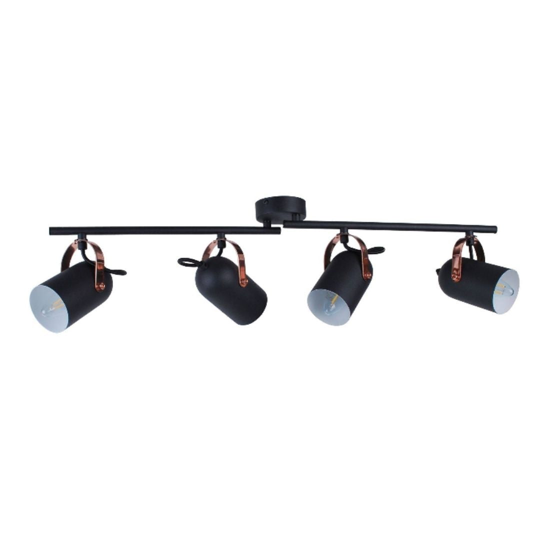 Freyza – 4-Light Black & Copper Ceiling Spotlight Bar | 77 cm Adjustable Metal Track with 4×E14 Bulb Fittings