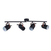 Freyza – 4-Light Black & Copper Ceiling Spotlight Bar | 77 cm Adjustable Metal Track with 4×E14 Bulb Fittings
