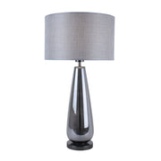 Freyza - Tall Smoked Glass Table Lamp 63cm | Luxurious Statement Base with Silver Textured Shade | Elegant Lighting for Bedside & Living Room
