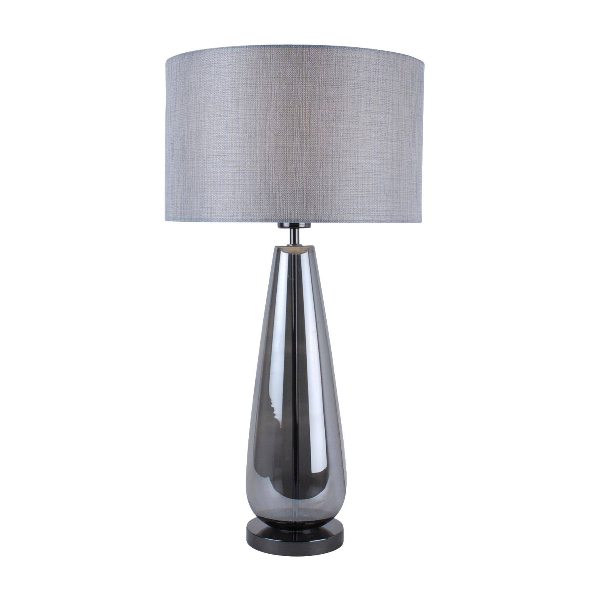 Freyza - Tall Smoked Glass Table Lamp 63cm | Luxurious Statement Base with Silver Textured Shade | Elegant Lighting for Bedside & Living Room