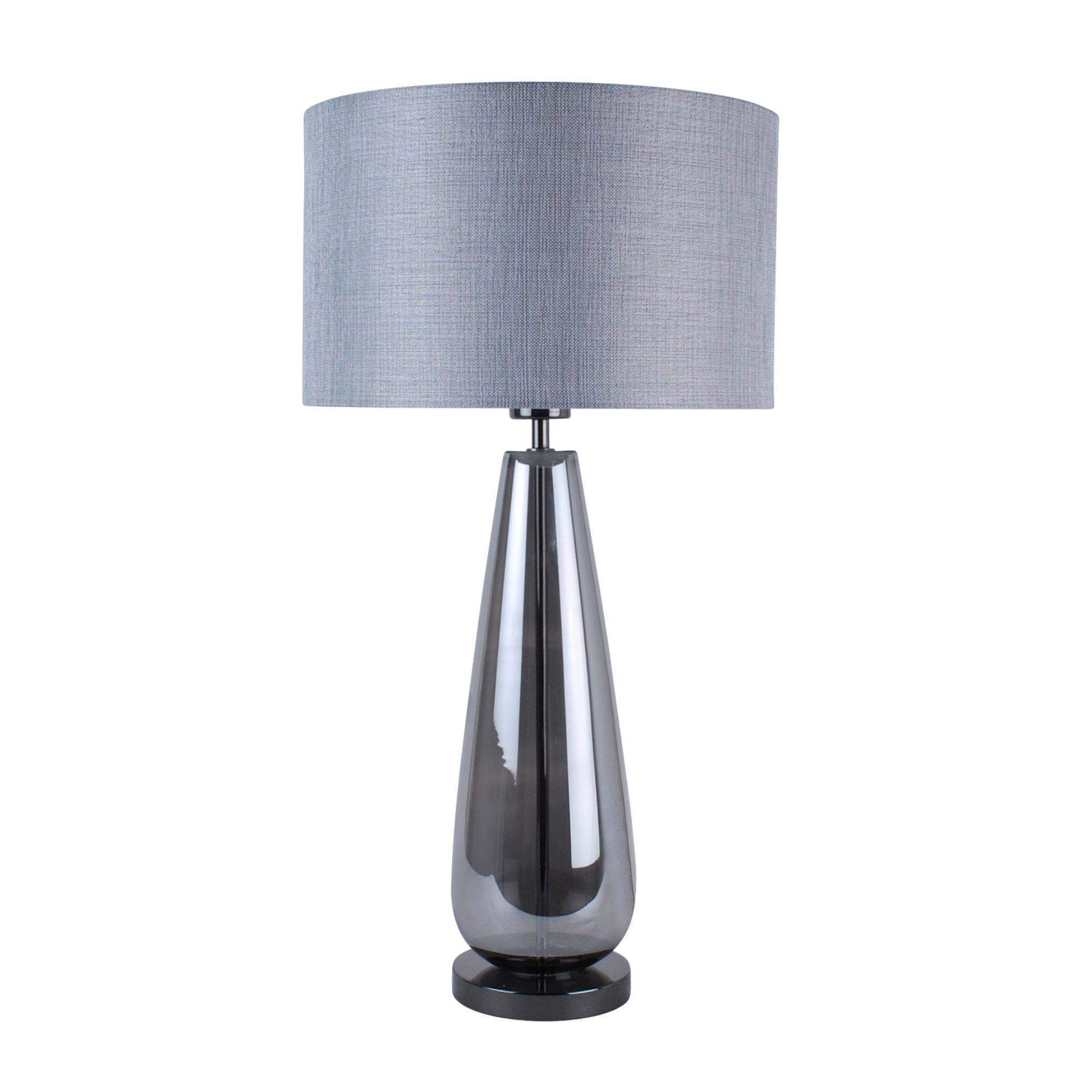 Freyza - Tall Smoked Glass Table Lamp 63cm | Luxurious Statement Base with Silver Textured Shade | Elegant Lighting for Bedside & Living Room