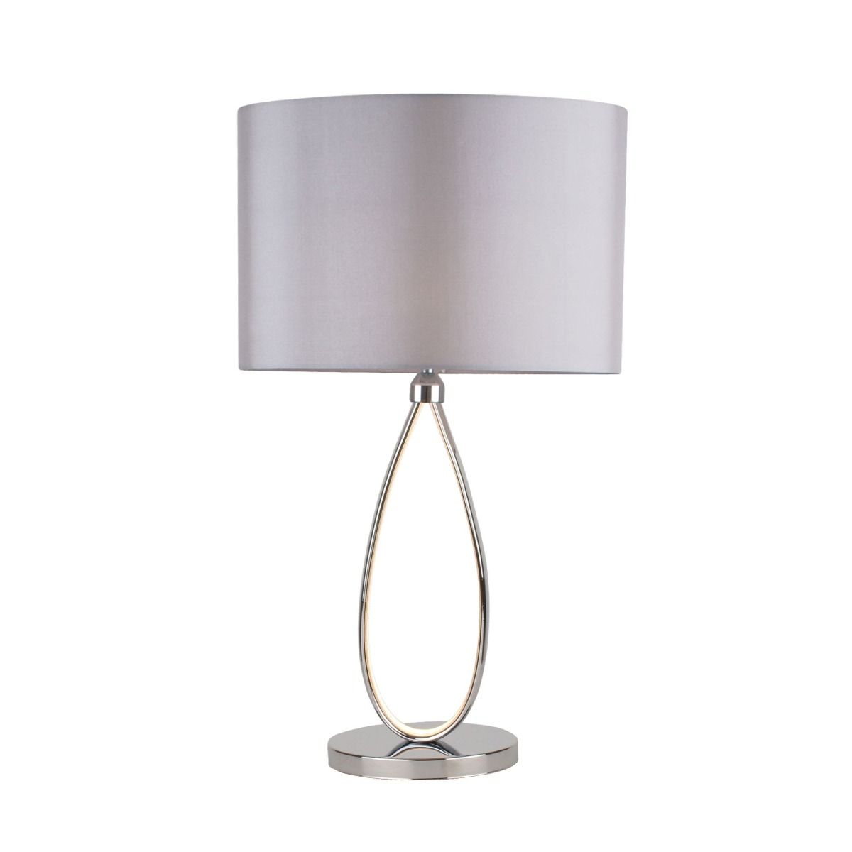 Freyza - LED Table Lamp | Polished Chrome Teardrop Base with Integrated Opal Lighting | Modern Lighting with Grey Oval Shade
