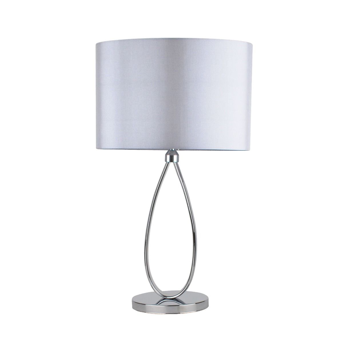 Freyza - LED Table Lamp | Polished Chrome Teardrop Base with Integrated Opal Lighting | Modern Lighting with Grey Oval Shade