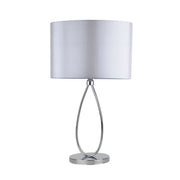 Freyza - LED Table Lamp | Polished Chrome Teardrop Base with Integrated Opal Lighting | Modern Lighting with Grey Oval Shade