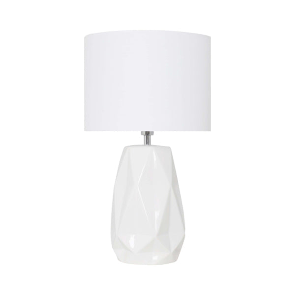 Freyza - White Ceramic Table Lamp | Modern Geometric Base with Crisp White Finish | Contemporary Bedside & Console Lighting