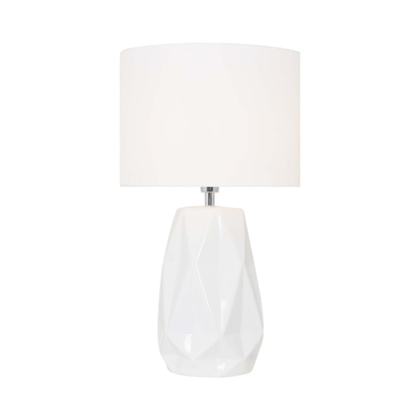 Freyza - White Ceramic Table Lamp | Modern Geometric Base with Crisp White Finish | Contemporary Bedside & Console Lighting