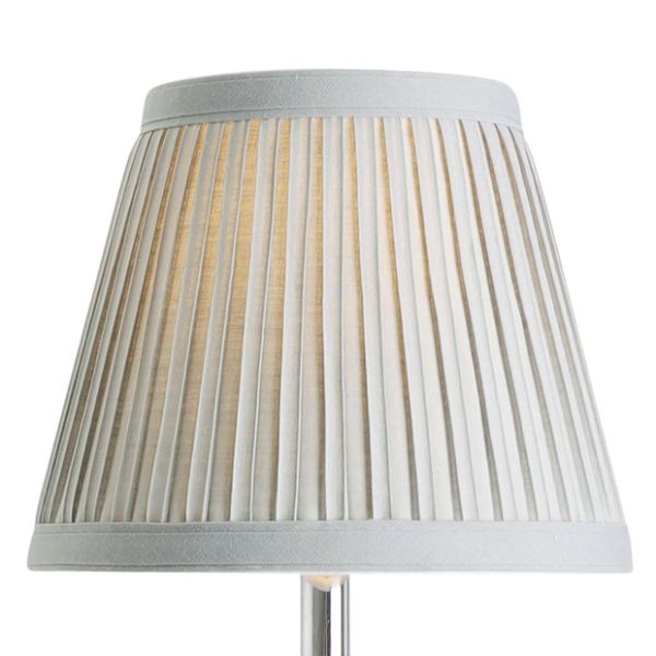 Freyza – Polished Chrome & Grey Wall Light | 26 cm Polished Chrome Sconce with Grey Pleated Shade and E14 Bulb Fitting