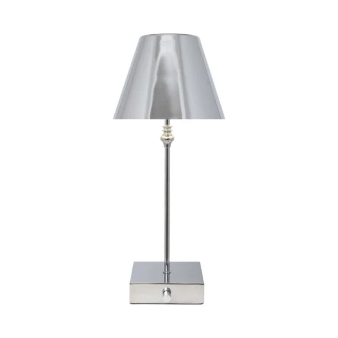 Freyza -  Polish Chrome Rechargeable Table Lamp | Sleek Minimalist LED Design with 3-Way Dimmer | Portable Cordless Lighting for Home & Office