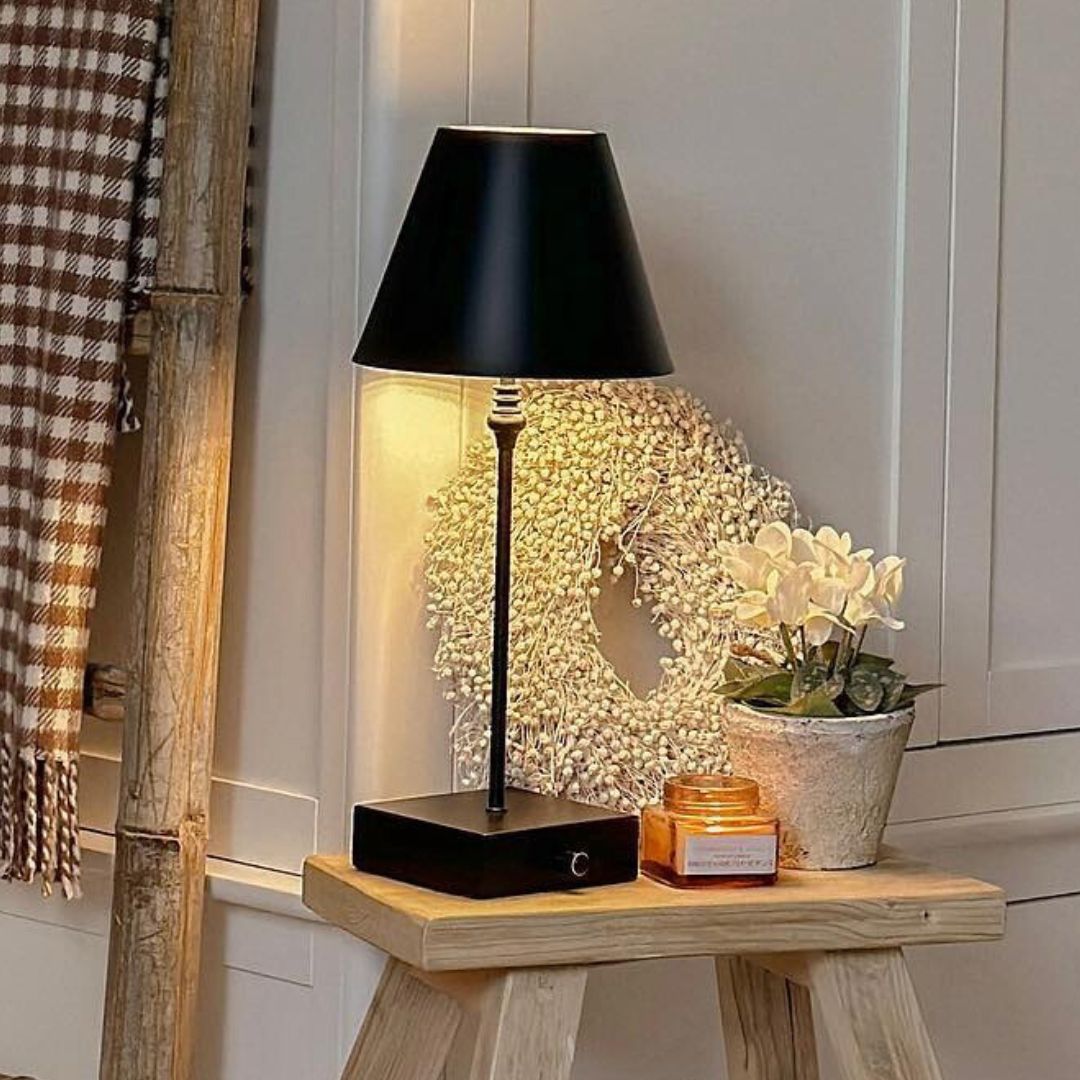 Freyza - Lustre Black Rechargeable Table Lamp | Sleek Minimalist LED Design with 3-Way Dimmer | Portable Cordless Lighting for Home & Office