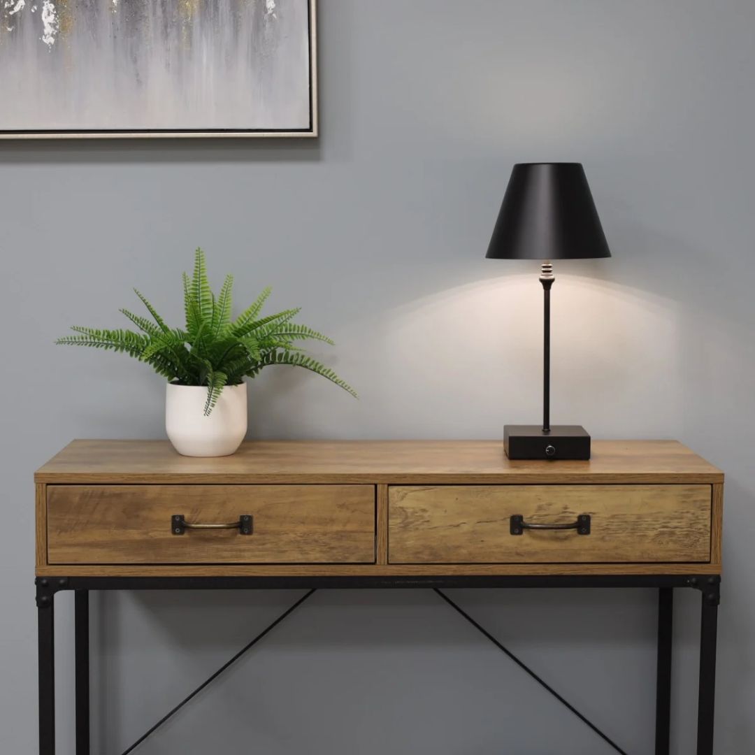 Freyza - Lustre Black Rechargeable Table Lamp | Sleek Minimalist LED Design with 3-Way Dimmer | Portable Cordless Lighting for Home & Office