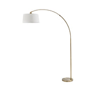 Freyza - Antique Brass Arc Floor Lamp | Contemporary 176cm Overhanging Standing Light | Elegant Curved Design with Fabric Shade