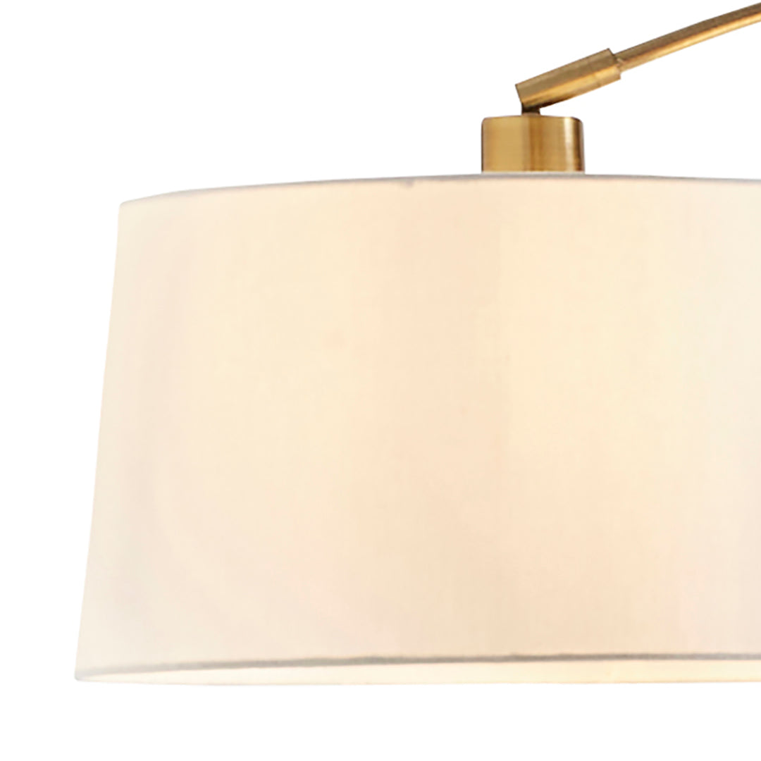 Freyza - Antique Brass Arc Floor Lamp | Contemporary 176cm Overhanging Standing Light | Elegant Curved Design with Fabric Shade
