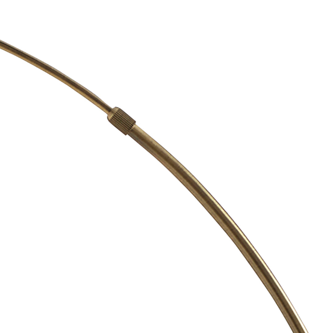 Freyza - Antique Brass Arc Floor Lamp | Contemporary 176cm Overhanging Standing Light | Elegant Curved Design with Fabric Shade