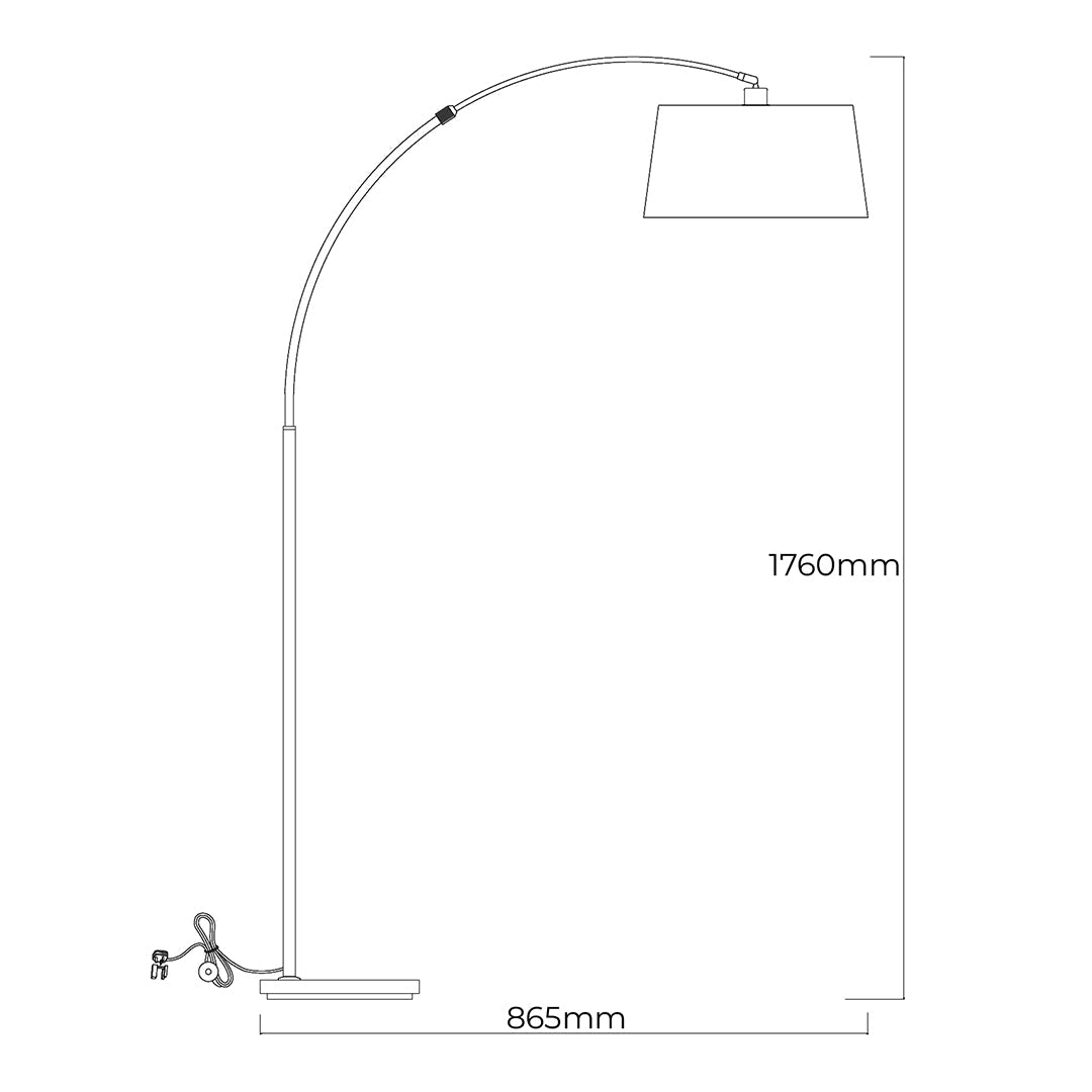 Freyza - Antique Brass Arc Floor Lamp | Contemporary 176cm Overhanging Standing Light | Elegant Curved Design with Fabric Shade