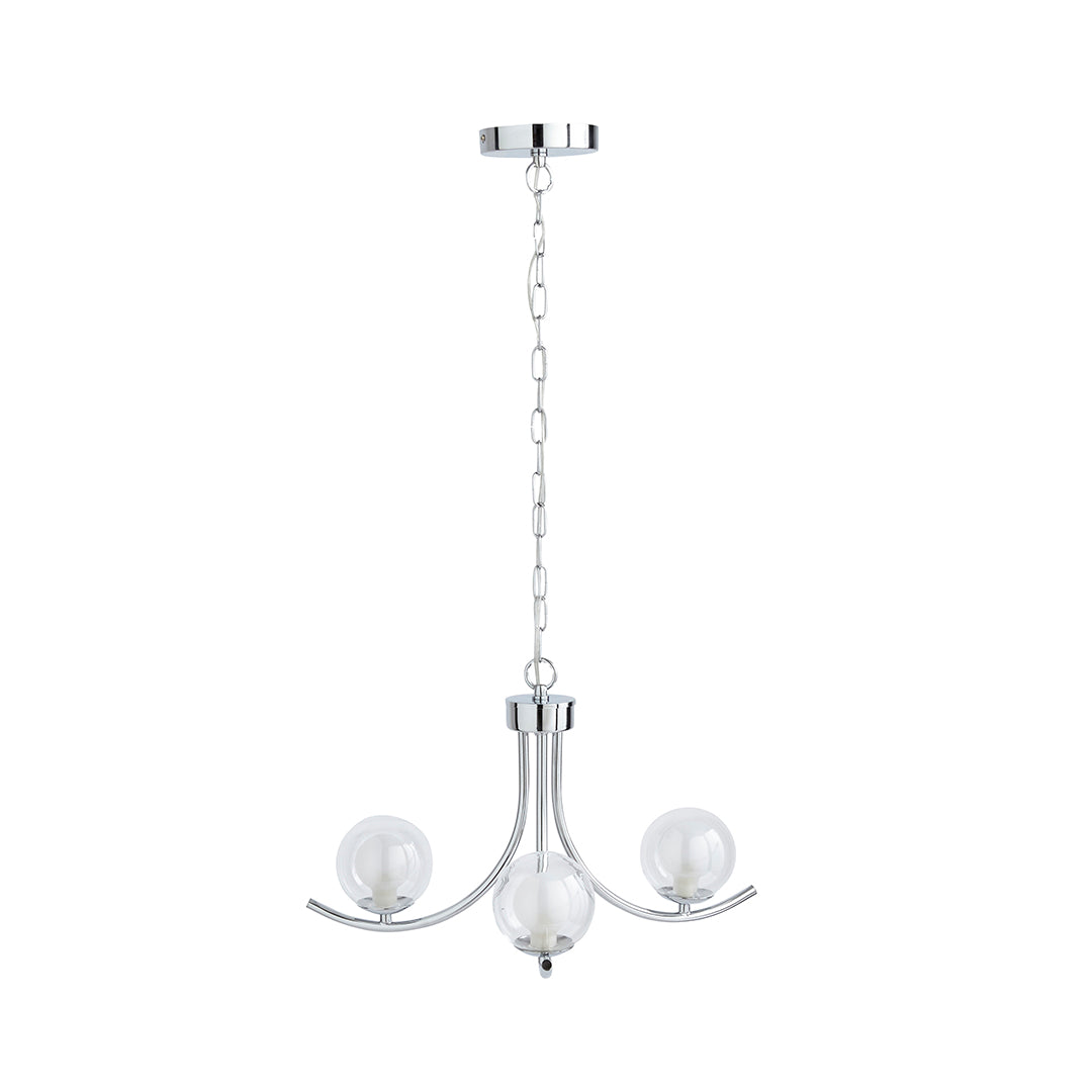 Freyza – 3-Light Polished Chrome Chandelier Ceiling Light with Double Glass Shades | Indoor Lighting Fixture