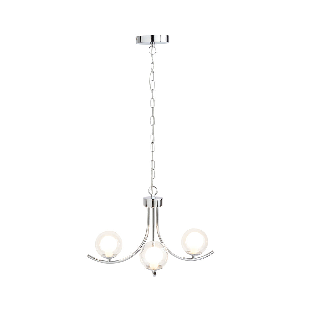 Freyza – 3-Light Polished Chrome Chandelier Ceiling Light with Double Glass Shades | Indoor Lighting Fixture