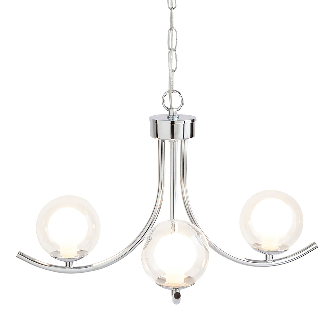 Freyza – 3-Light Polished Chrome Chandelier Ceiling Light with Double Glass Shades | Indoor Lighting Fixture
