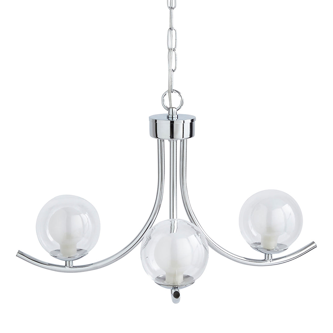 Freyza – 3-Light Polished Chrome Chandelier Ceiling Light with Double Glass Shades | Indoor Lighting Fixture