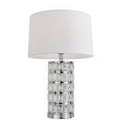 Freyza - Jewelled Cylinder Table Lamp | Polished Chrome Metal Base with Sparkly Prism Details | Elegant Lighting with Off-White Tapered Shade
