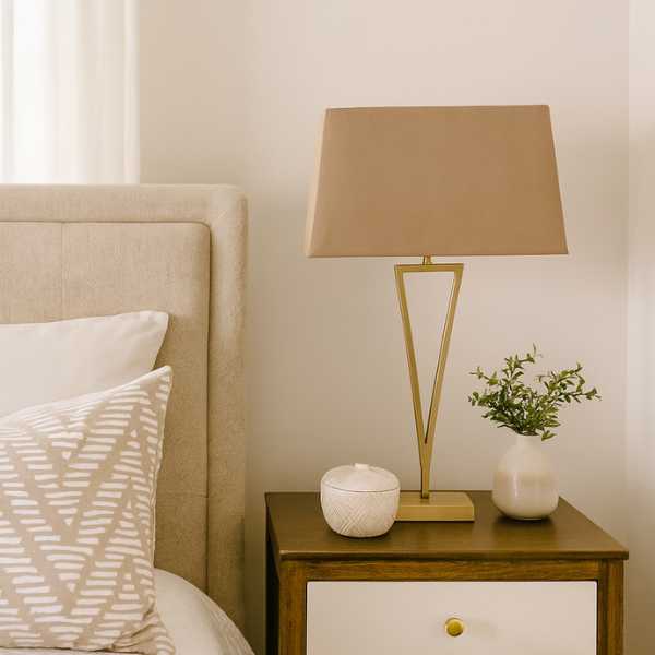 Freyza - Antique Brass & Champagne Touch Table Lamp | Dimmable 3-Stage Sensor Light | Elegant Metal Base with Textured Fabric Shade