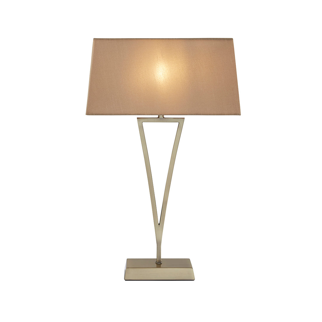 Freyza - Antique Brass & Champagne Touch Table Lamp | Dimmable 3-Stage Sensor Light | Elegant Metal Base with Textured Fabric Shade