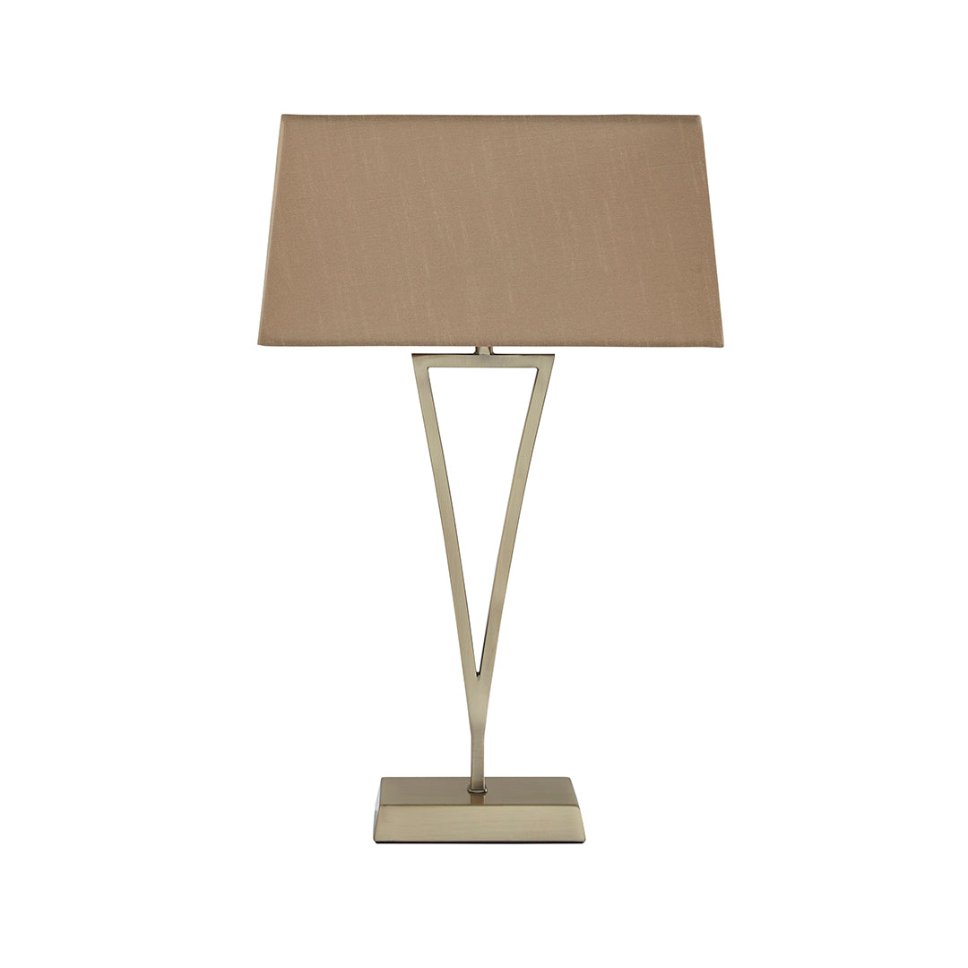 Freyza - Antique Brass & Champagne Touch Table Lamp | Dimmable 3-Stage Sensor Light | Elegant Metal Base with Textured Fabric Shade