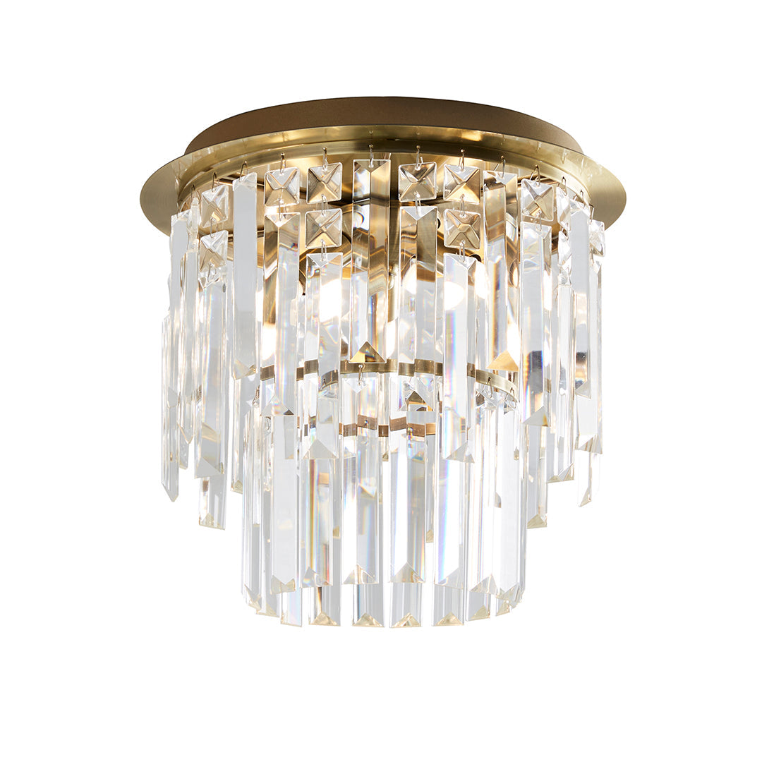 Freyza - Onega 3 Light Antique Brass & Glass Flush Ceiling Light
