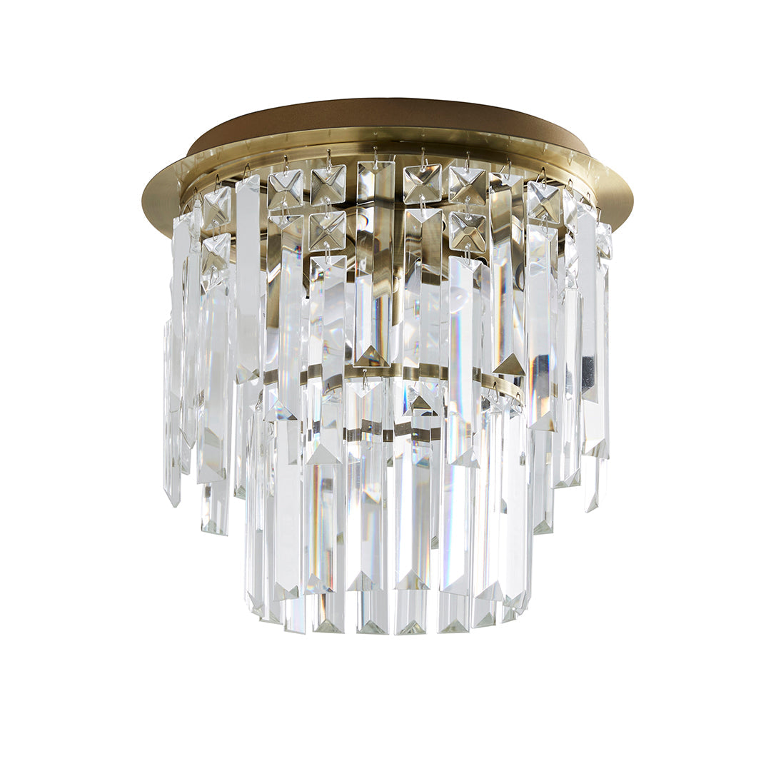 Freyza - Onega 3 Light Antique Brass & Glass Flush Ceiling Light