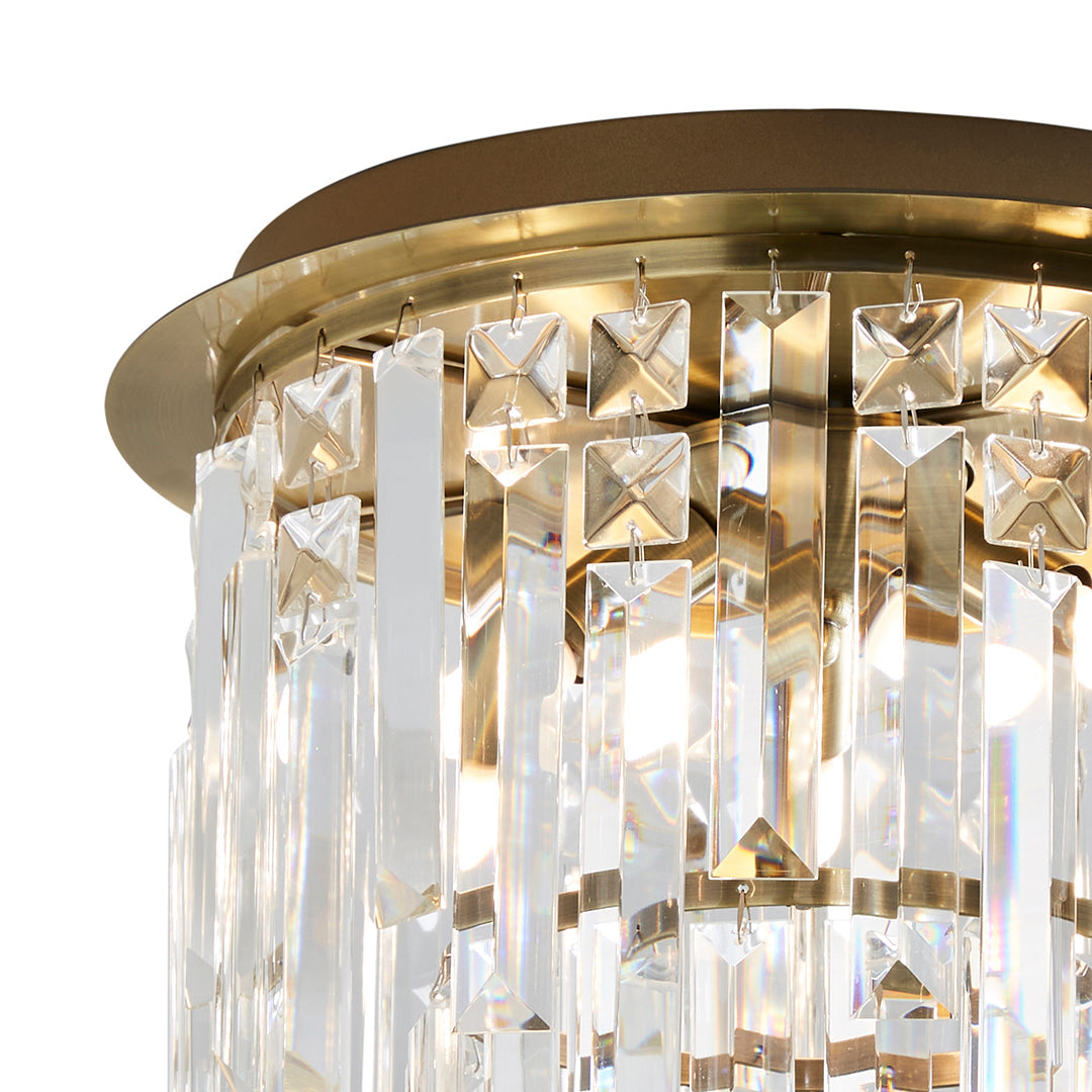 Freyza - Onega 3 Light Antique Brass & Glass Flush Ceiling Light