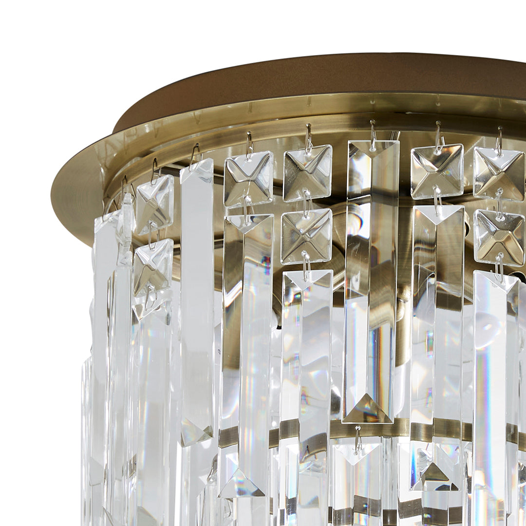 Freyza - Onega 3 Light Antique Brass & Glass Flush Ceiling Light
