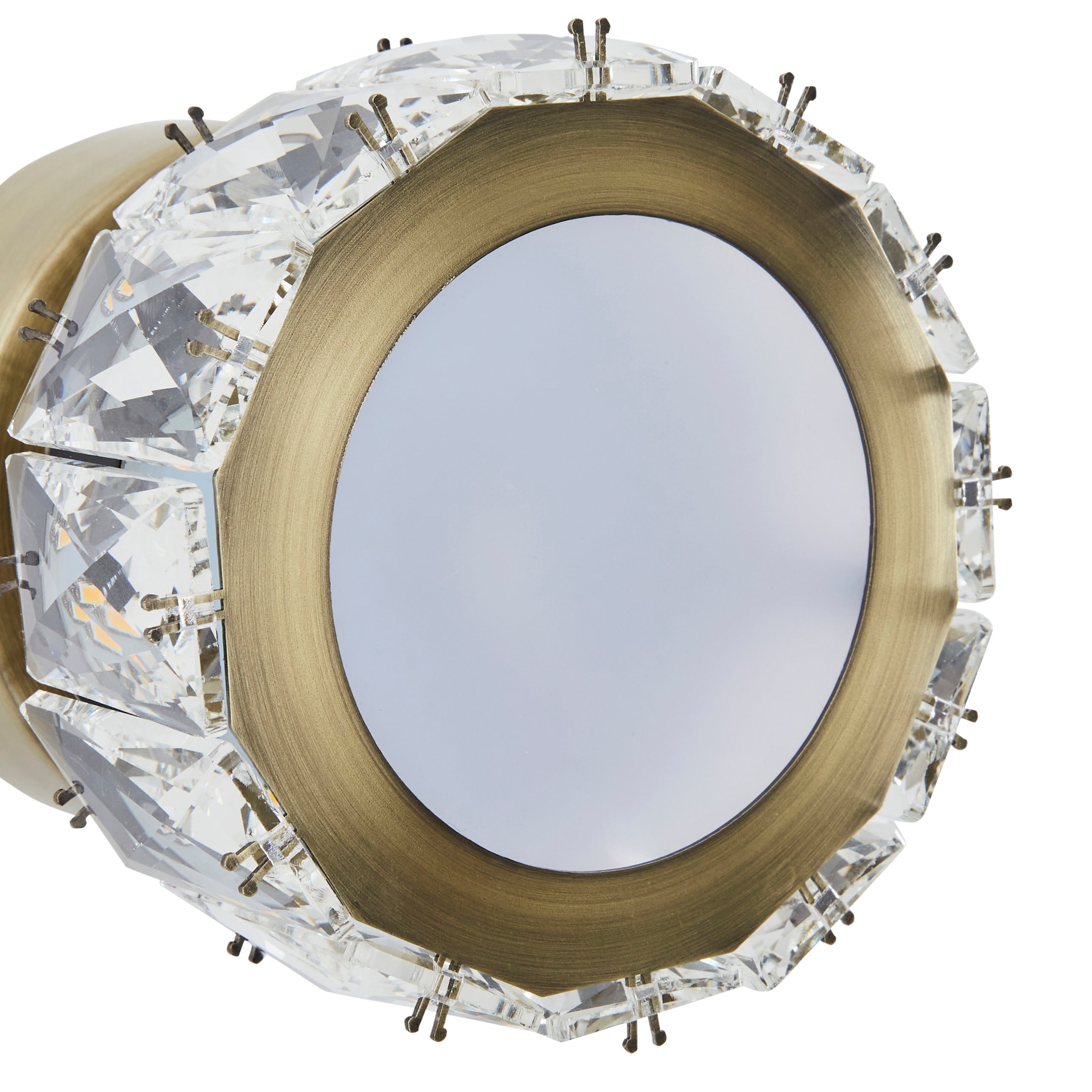 Freyza – Dilan Antique Brass & Crystal LED Wall Light | Integrated LED Flush Mount Sconce with Clear Jewel Accents