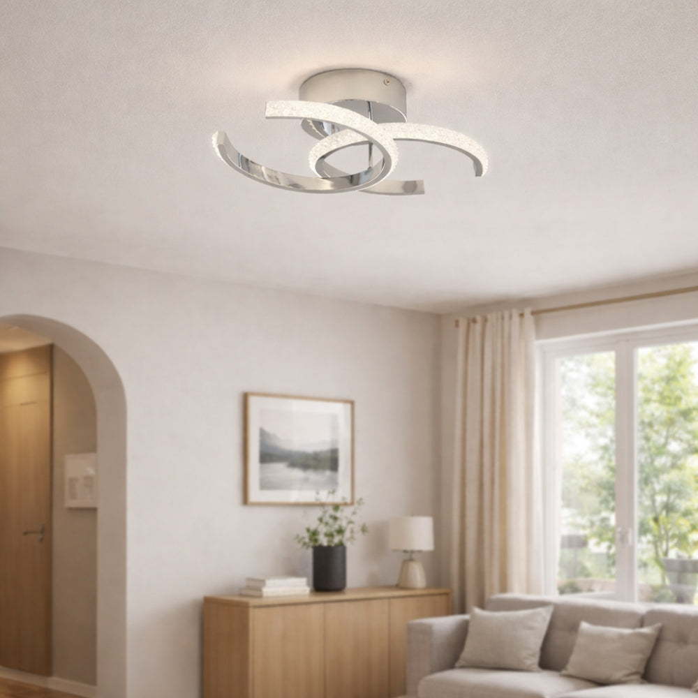 Freyza – Chrome LED Flush Ceiling Light | Integrated LED Indoor Ceiling Fixture with Warm White